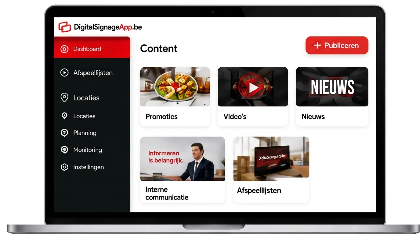 Dashboard van DigitalSignageApp.be op een laptop